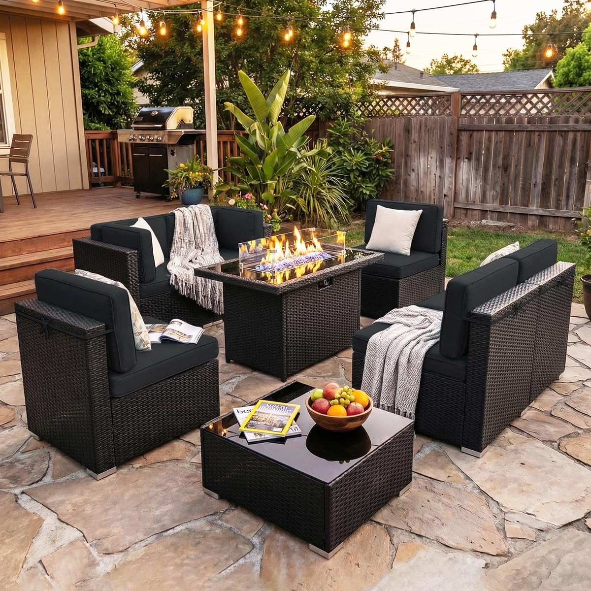 8 Pieces Patio Furniture Set w - Outdoor Furniture Fire Pit Set 评论和价格