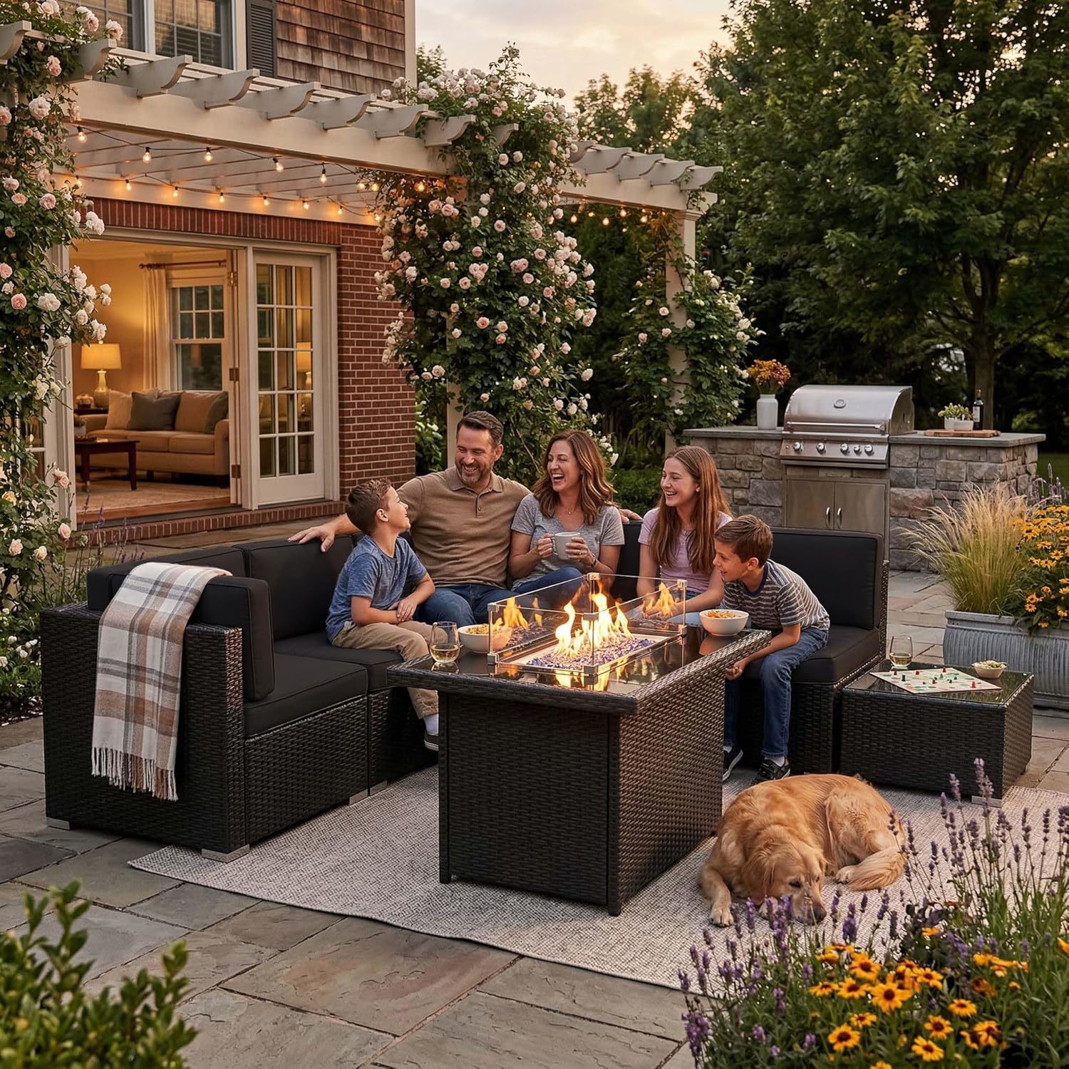 8 Pieces Patio Furniture Set w - Outdoor Furniture Fire Pit Set 评论和价格
