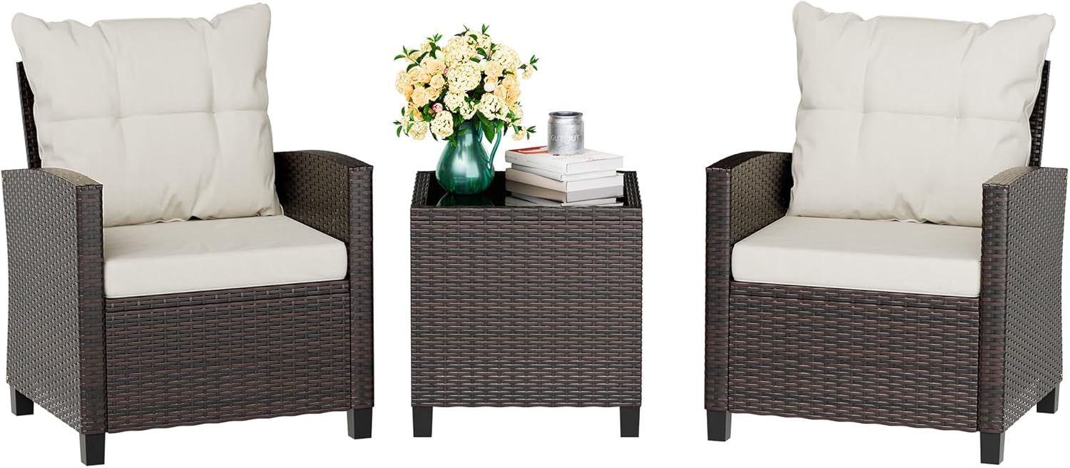Beige compact 3-piece rattan w - Outdoor Furniture Cushion 评论和价格