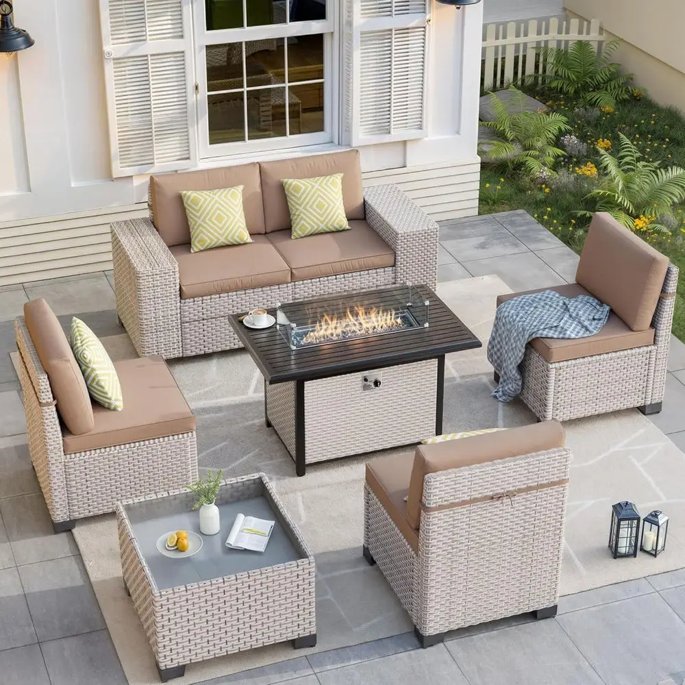 7-Piece Outdoor Patio Furnitur - Outdoor Furniture Fire Pit Set 评论和价格