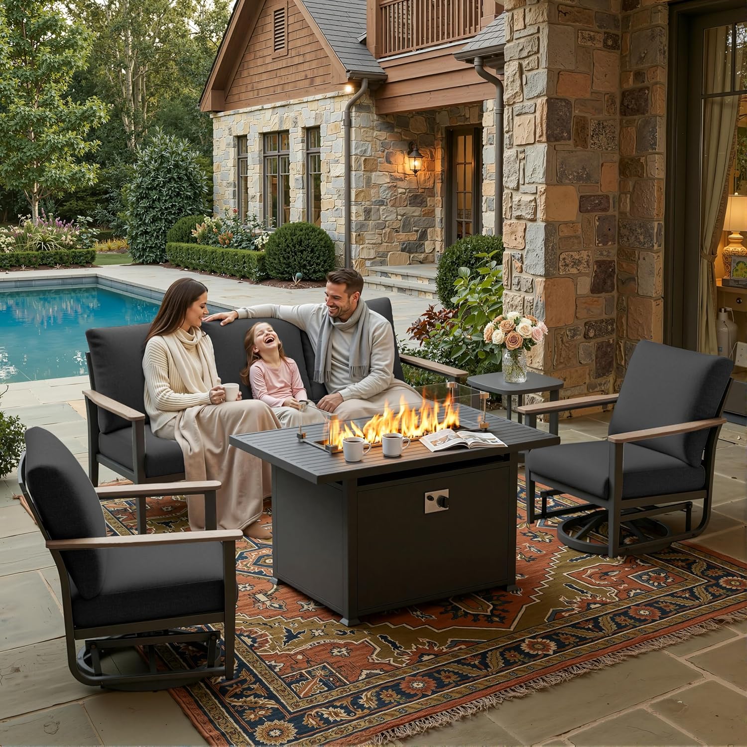 5pc Aluminum Patio Set Swivel  - Outdoor Furniture Fire Pit Set 评论和价格