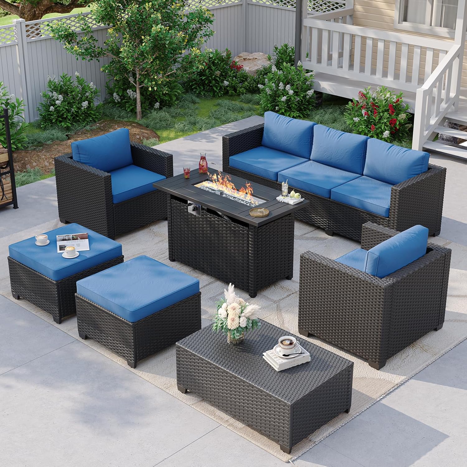 Navy Blue Outdoor Sectional So - Outdoor Furniture Fire Pit Set 评论和价格