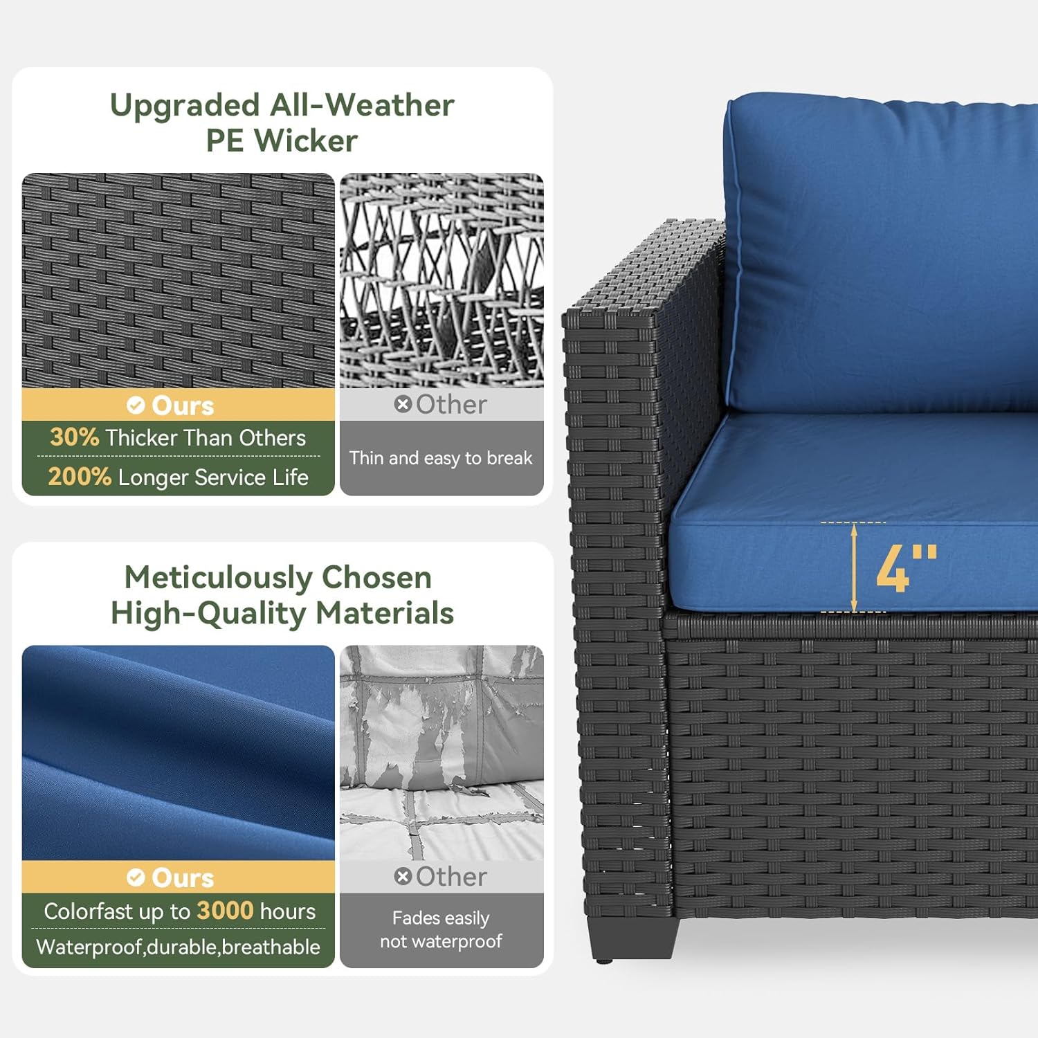 Navy Blue Outdoor Sectional So - Outdoor Furniture Fire Pit Set 评论和价格