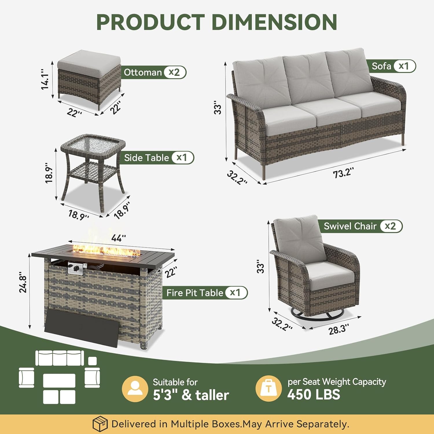 7-Piece Wicker Patio Set with  - Outdoor Furniture Fire Pit Set 评论和价格