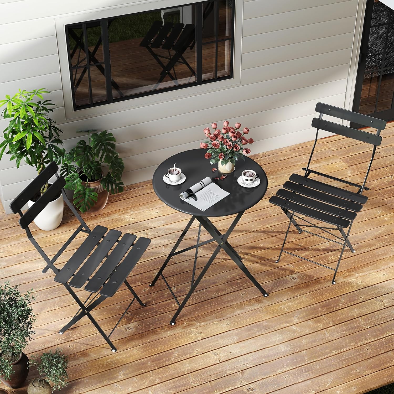 Space-saving black 3-piece fol - Outdoor Furniture Sofa 评论和价格