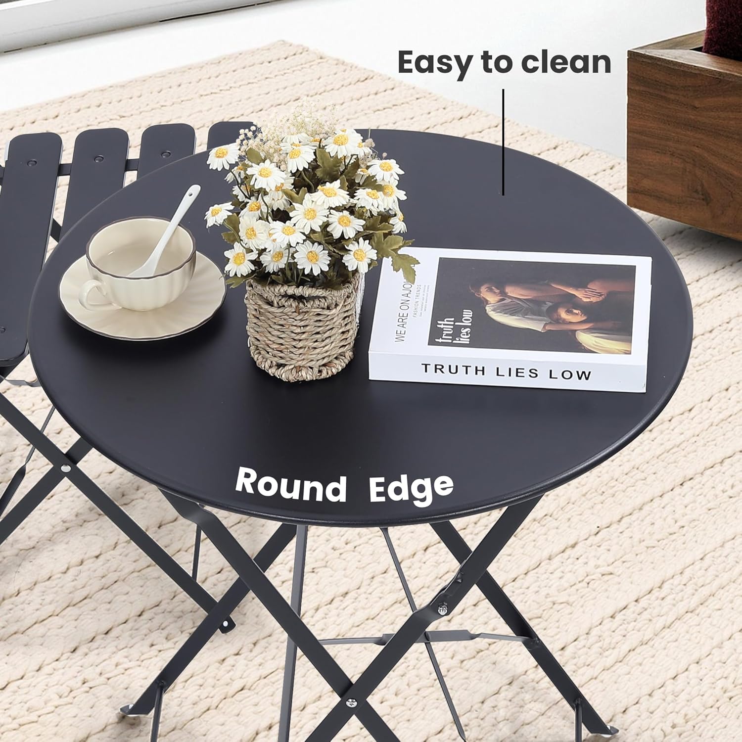 Space-saving black 3-piece fol - Outdoor Furniture Sofa 评论和价格