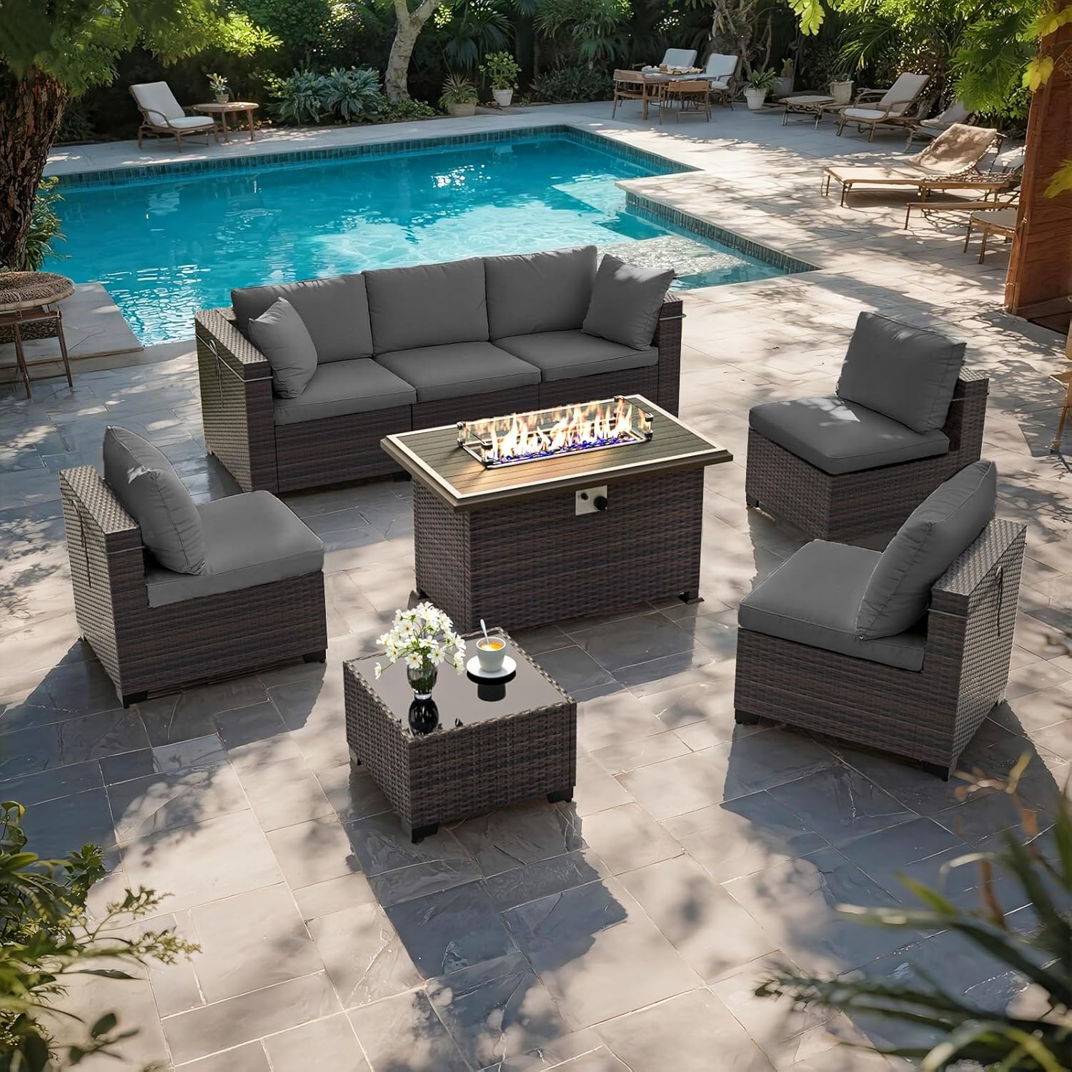 Patio Furniture Set with Fire  - Outdoor Furniture Fire Pit Set 评论和价格
